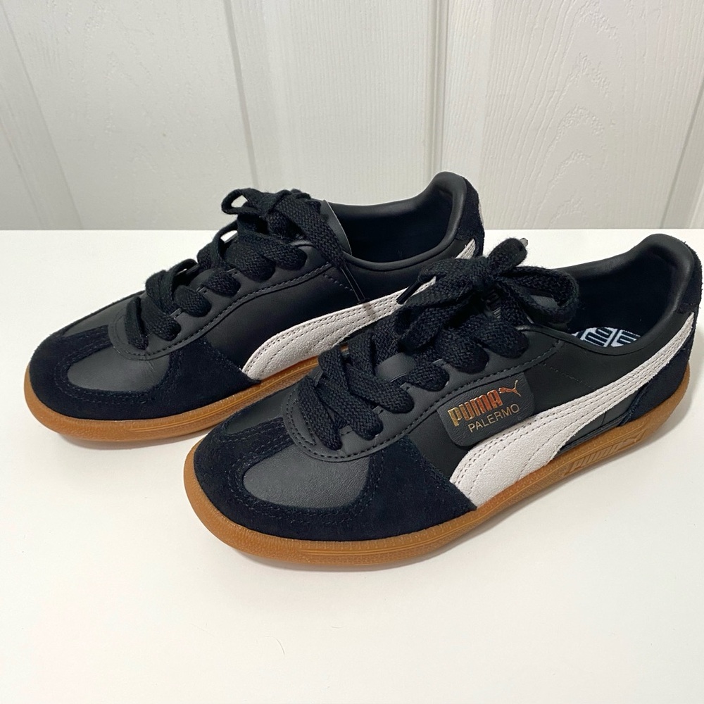 Puma Palermo Retro Sneaker (Big Kids) Black Feather Grey Lifestyle Shoes USED